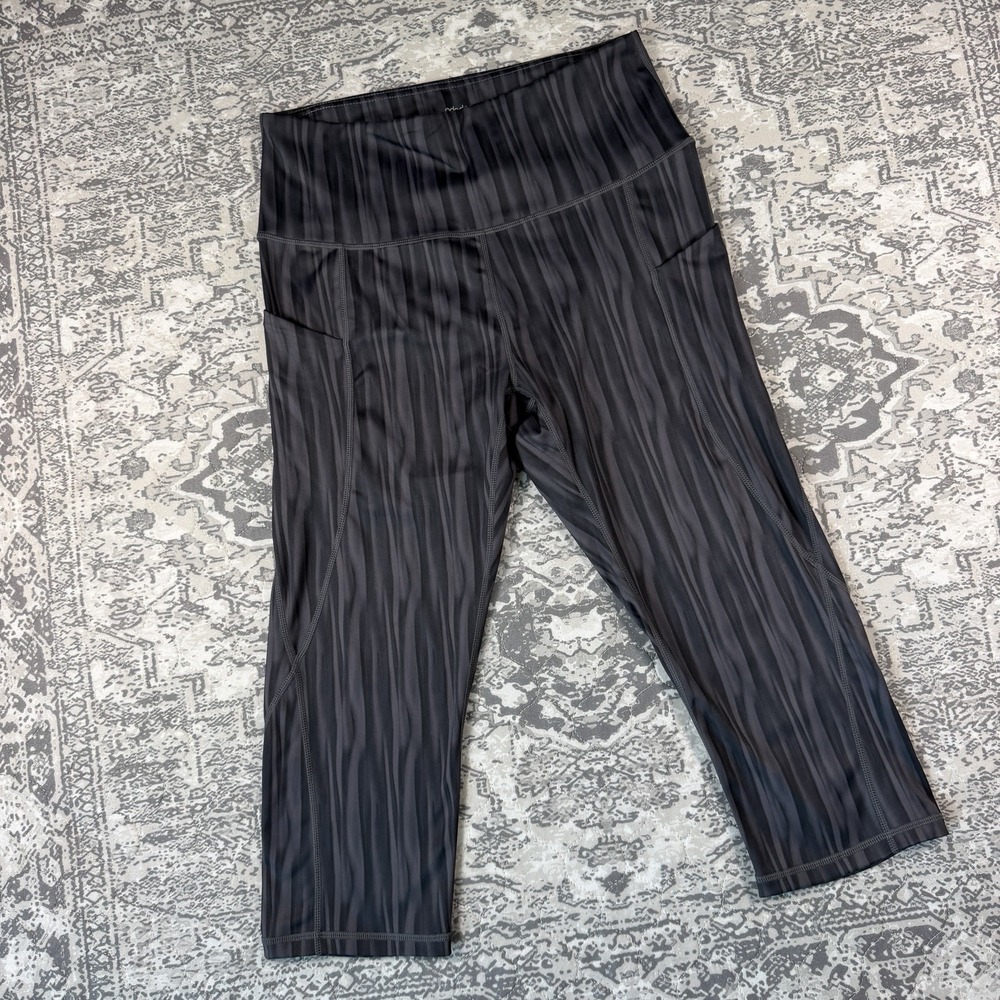 Ododos Womens Large Capri Leggings Pockets Black Grey Striped High Waist Yoga